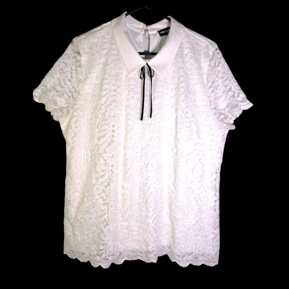 Karl Lagerfeld Paris Women’s White Lace Blouse- L